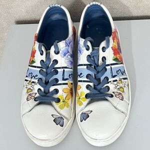 BRIGHTON Grove Women's‎ Size 9M White Leather Wildflowers LOVE Lace-Up Sneakers